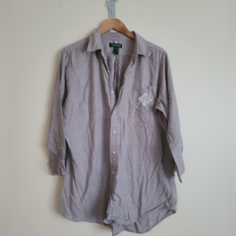 Ralph Lauren Womens Medium Tunic Blouse pj 3/4 plaid sz s - Picture 5 of 8